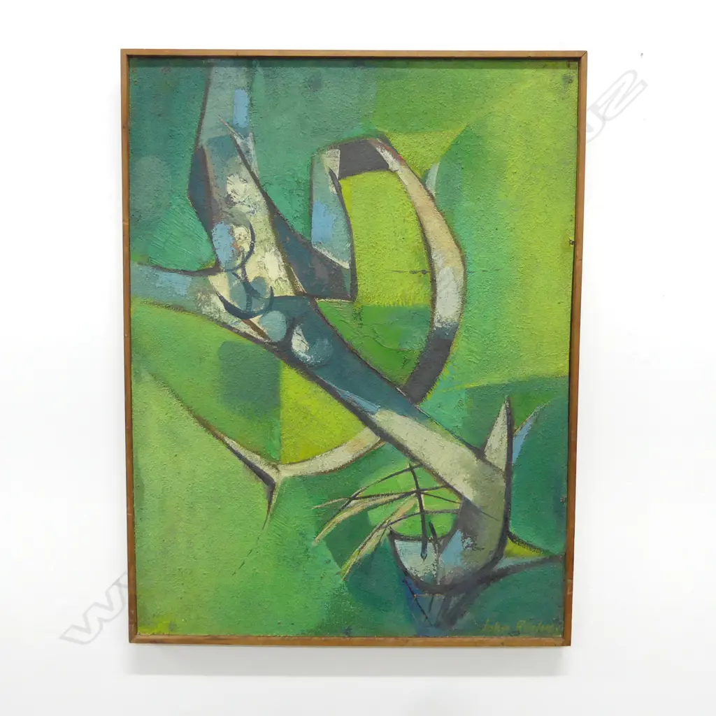 JOHN RITCHIE, GREEN ABSTRACT, OIL ON BOARD 610x460mm Image 1++