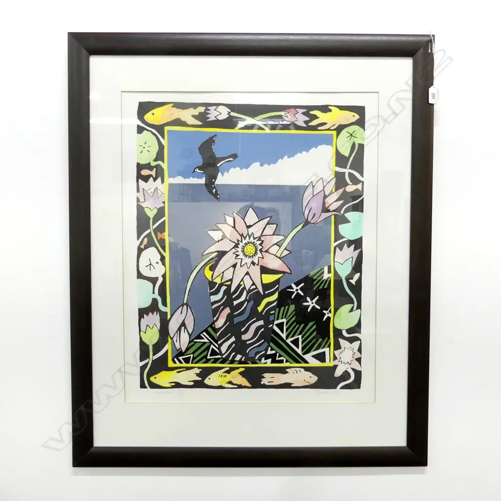 FRAMED PAMELA WOLFE 'WATERLILLIES' SCREEN PRINT 37/49 640x520mm Image 1++