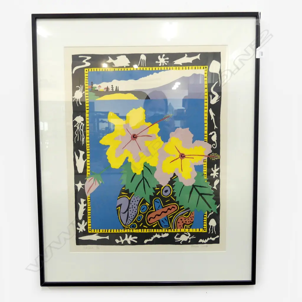 FRAMED PAMELA WOLFE 'HIBISCUS' SCREEN PRINT 11/46 660x510mm Image 1++