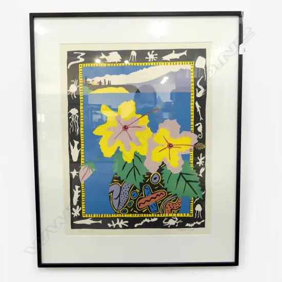 FRAMED PAMELA WOLFE 'HIBISCUS' SCREEN PRINT 11/46 660x510mm