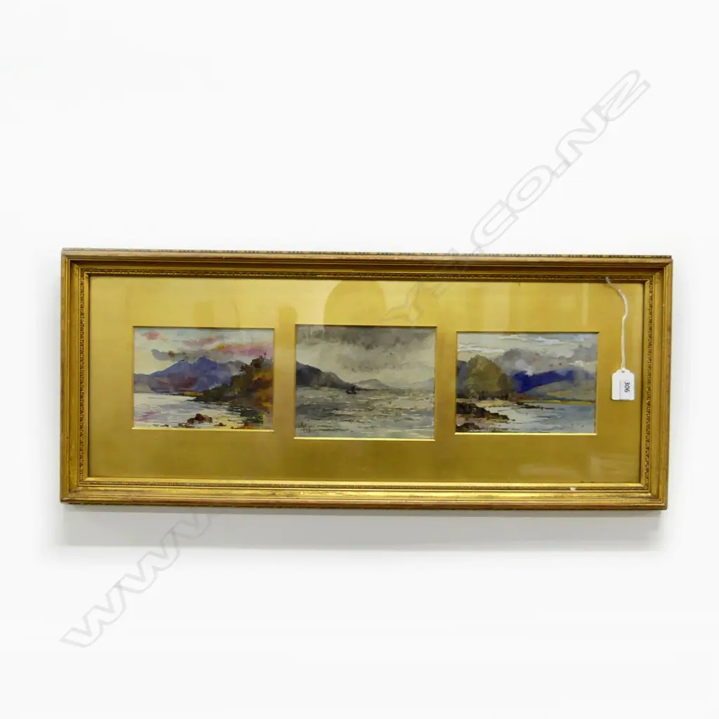 LANDSCAPE TRIPTYCH, WC, SIGNED & DATED 1897 295x700mm overall size Image 1++
