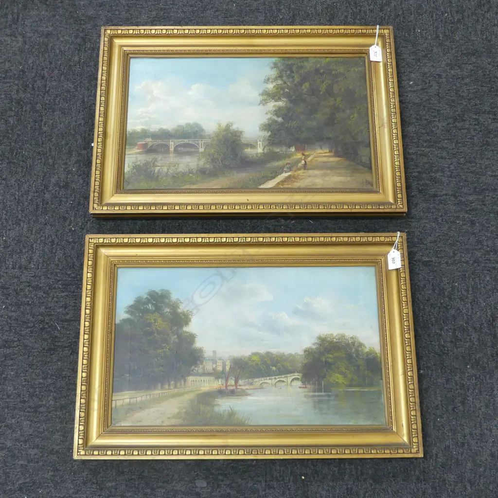 2 ANTIQUE LANDSCAPES; OIL ON CANVAS SIGNED J. LEWIS 285x470mm Image 1++