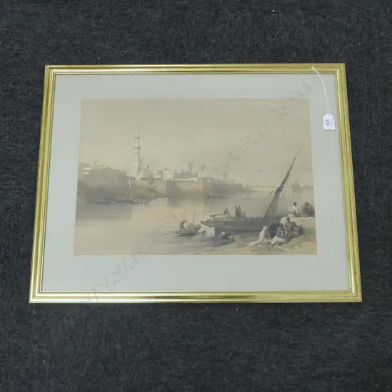 DAVID ROBERTS LITHOGRAPH 'VIEW ON THE NILE FERRY TO GIZEH' 1849 340x490mm  