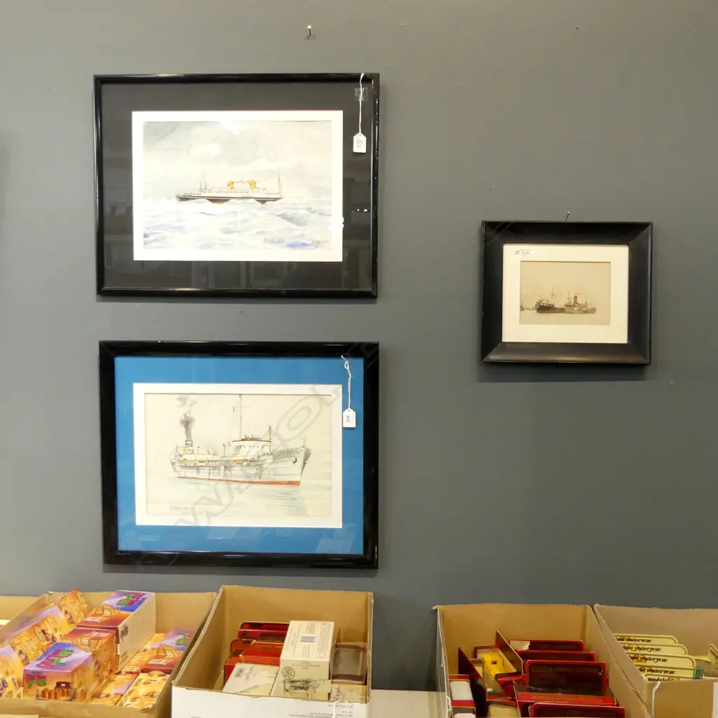 3 SHIP ARTWORKS; 2 BY E. A. WATKIN 'BEDUIN 1936', 'BATORY 1960' 250x370mm (FRAME AF) & ANOTHER Image 1++