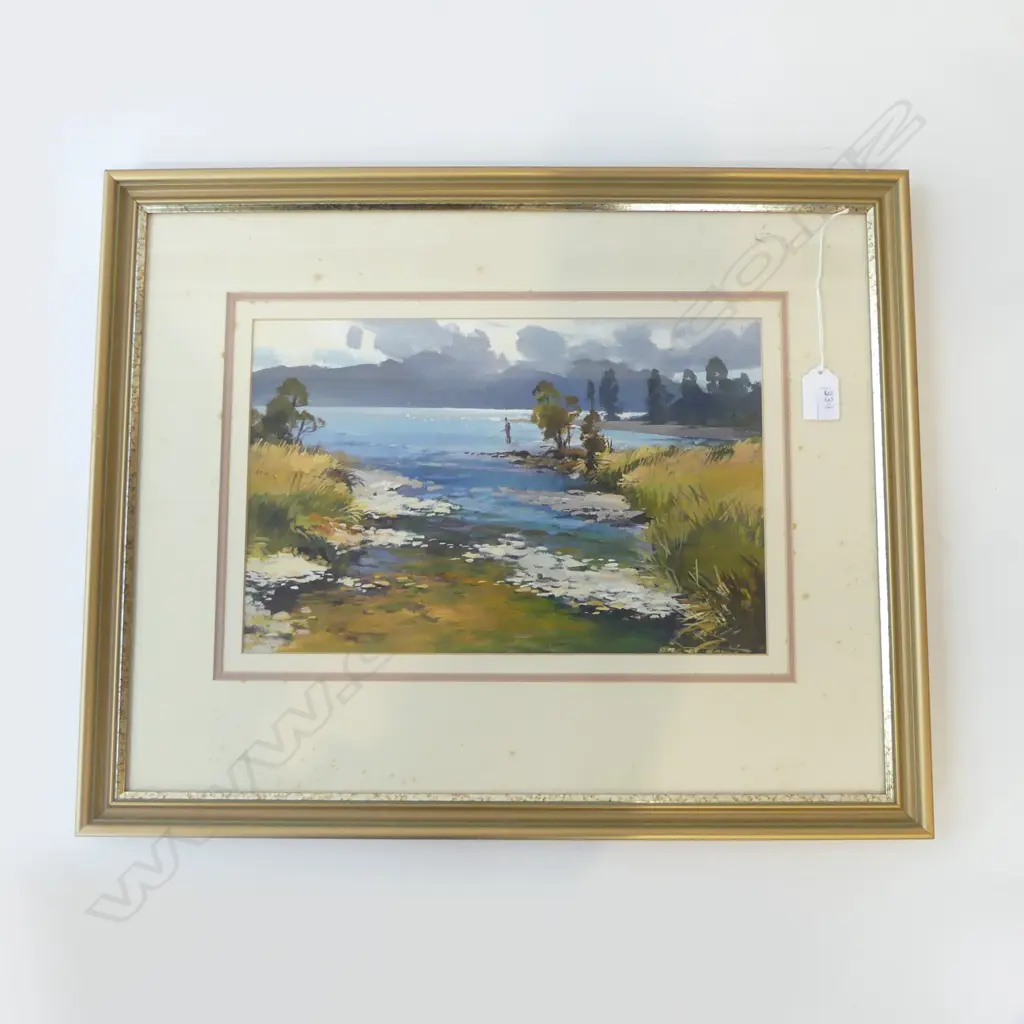 BRENT TOLLE, 'LATE AFTERNOON FISHERMAN (LAKE KANIERE)' OIL 225x340mm Image 1++