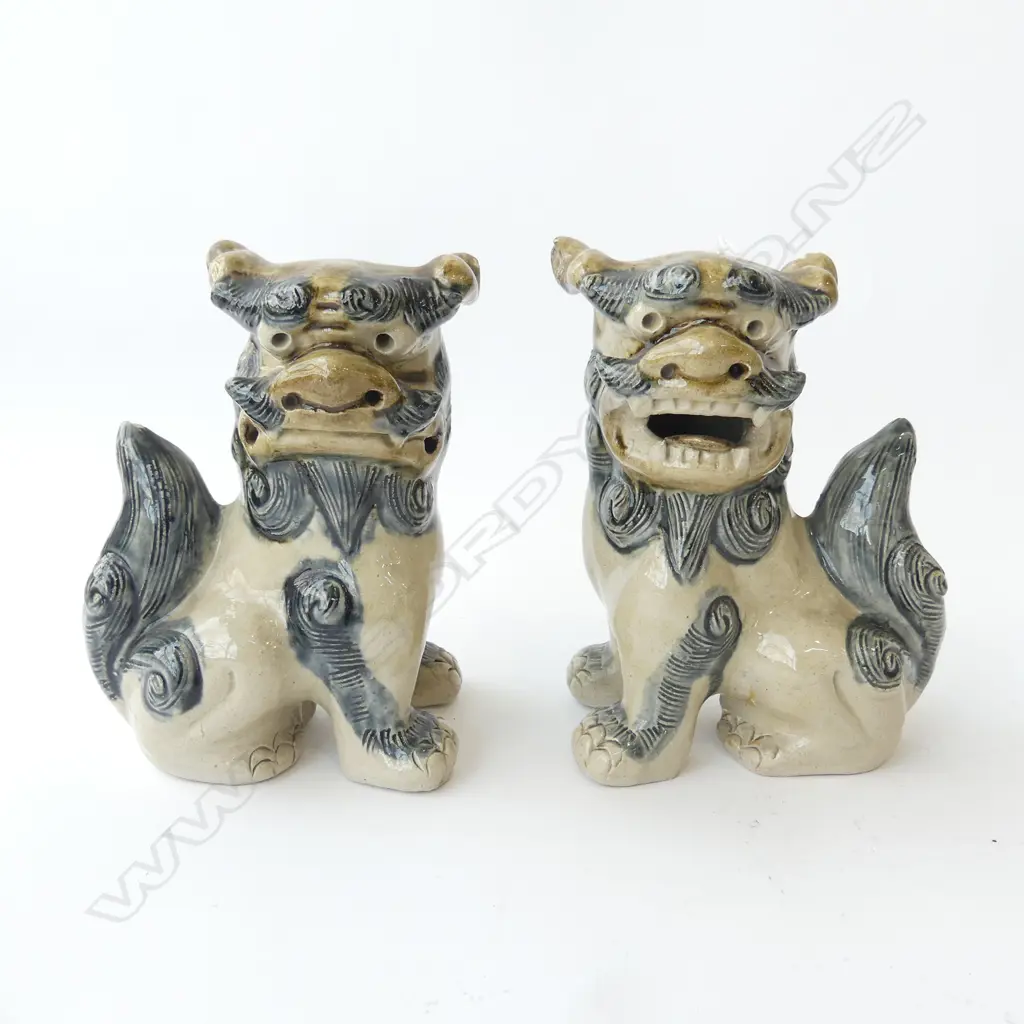 PR GLAZED STONEWARE FOO DOGS H160mm, chips to ears of both Image 1++