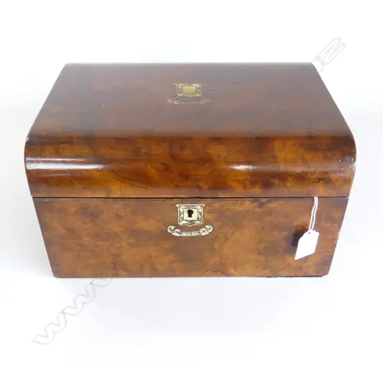 VICTORIAN BURR WALNUT JEWELLERY BOX fitted interior with secret drawer mop inlays etc W.305mm