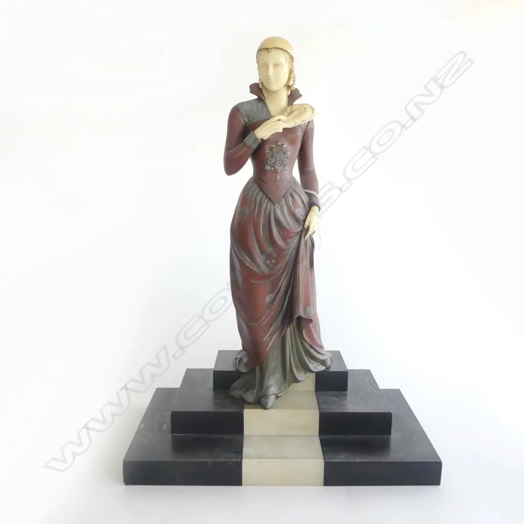 MENNEVILLE CAST BRONZE FRENCH ART DECO FIGURINE MARBLE/ONYX BASE (not ivory) Image 1++