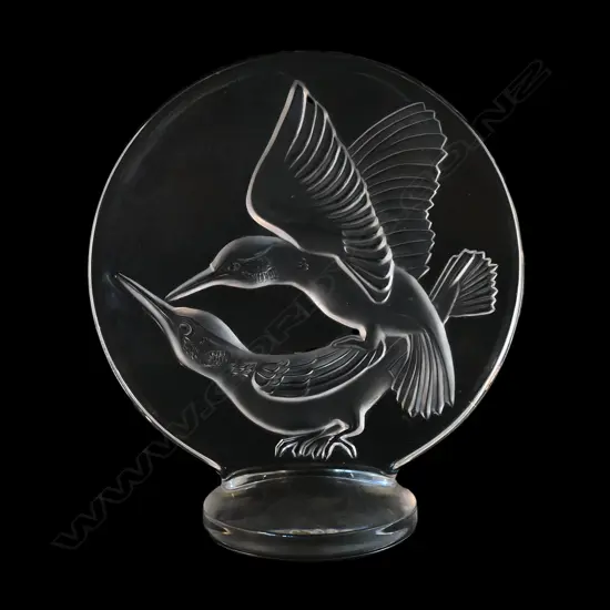 A Lalique 'Crystal Hummingbird' standing plaque,