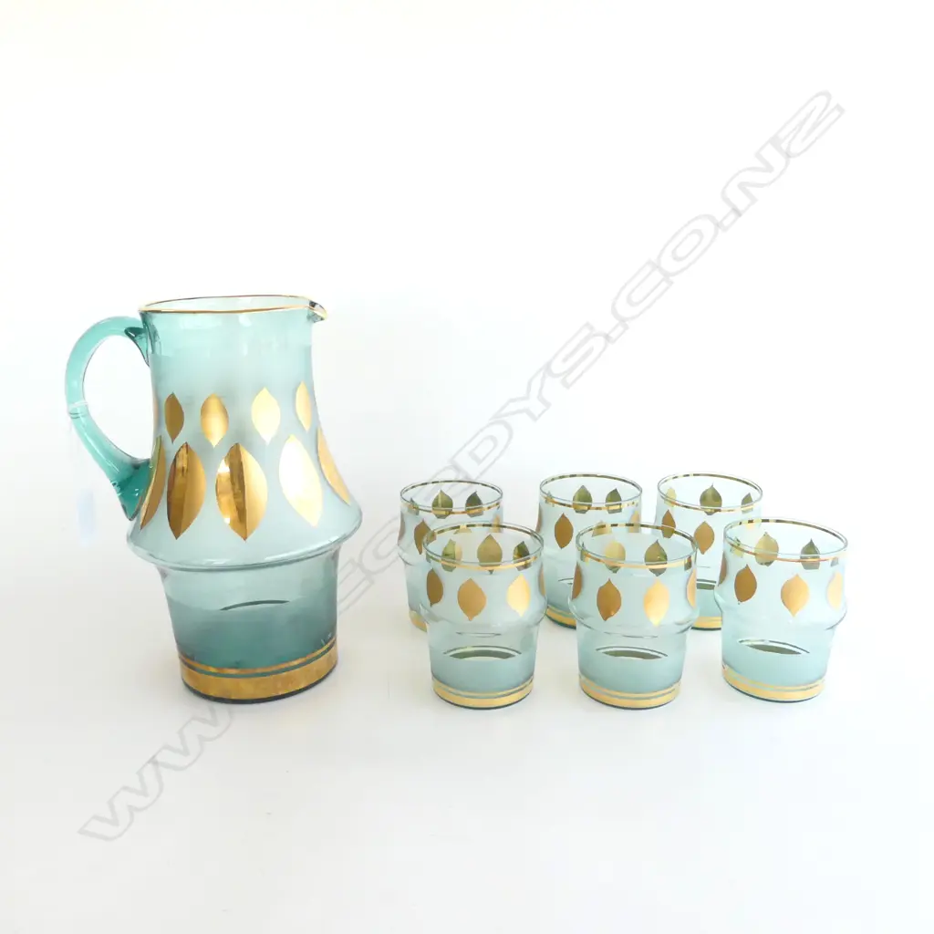 VINTAGE RETRO DRINKS SET; JUG H.230mm & 6 GLASSES Image 1++