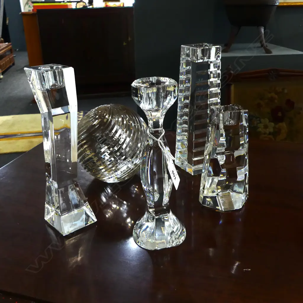 4 CRYSAL CANDLESTICKS (3 ORREFORS) H.200mm + GLASS BALL Image 1++