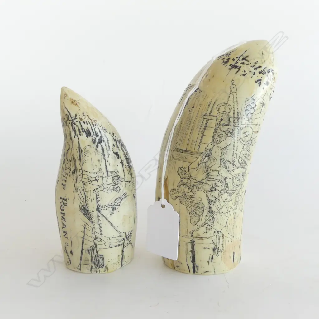 2 RESIN SCRIMSHAW, NAPOLEON & NZ WHALING SHIP ROMAN 1851 H.140 / 110mm Image 1++