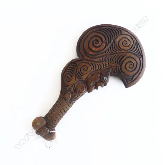 CARVED WOODEN MAORI CLUB  PAUA EYES L345MM