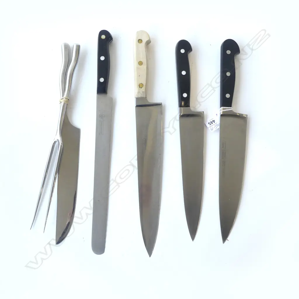 4 MUNDIAL BRANDED CHEF'S KNIVES + OTHER KNIFE & FORK Image 1++