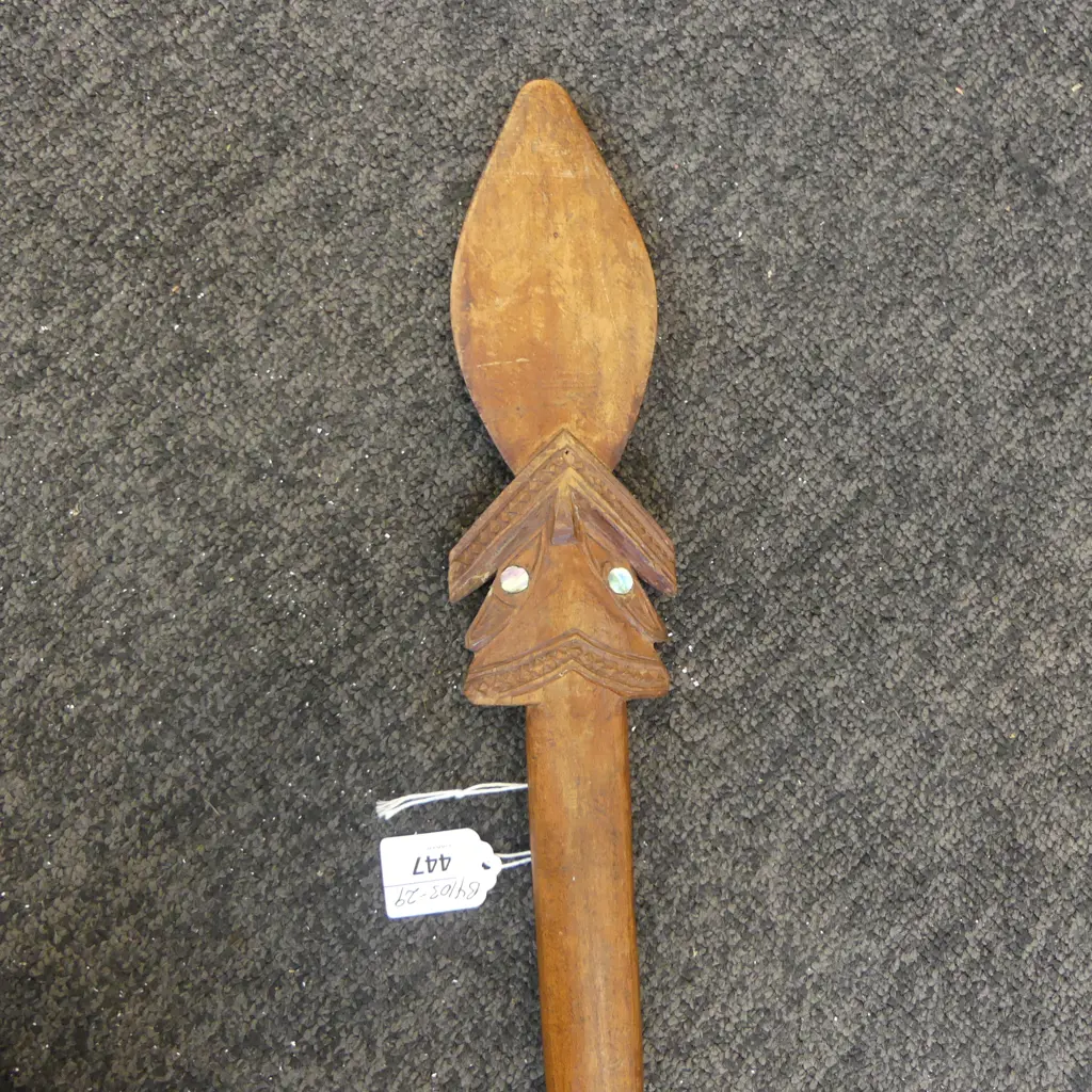 VINTAGE MAORI FOLK ART CARVED TAIAHA L.1385mm. the blade with chip Image 1++