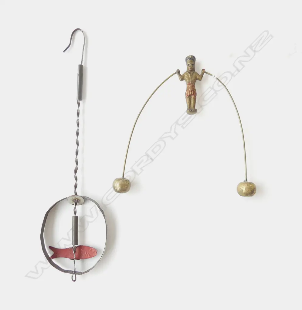 TWO ANTIQUE KINETIC TOYS - SWIVEL FISH & BALANCING BOY, L.120-200MM Image 1++