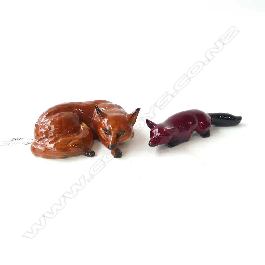 2 FOXES; 1 BESWICK W.105mm & 1 ROYAL DOULTON FLAMBE L.135mm Image 1++