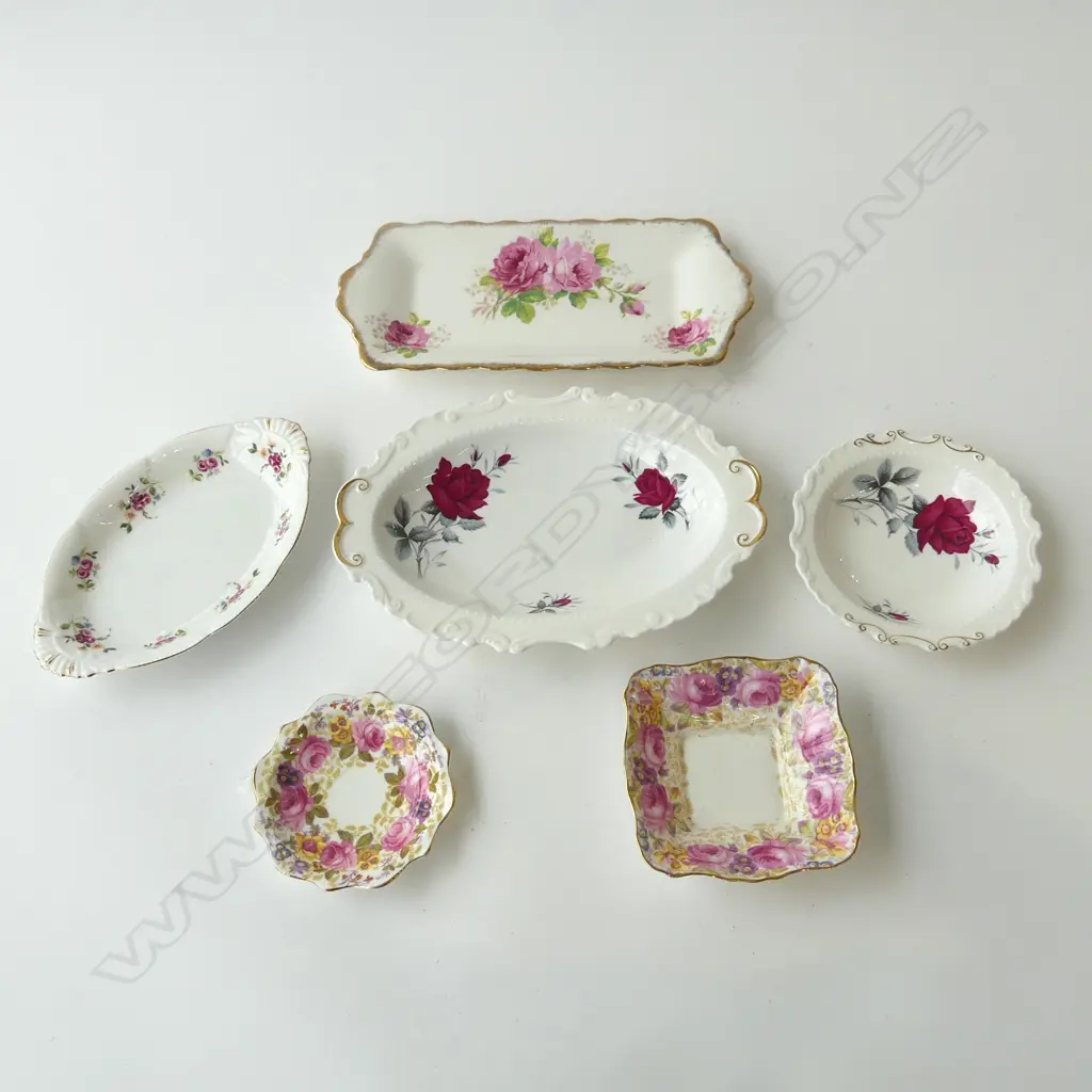   6 ROYAL ALBERT PLATES & DISHES - ‘SERENA’, ‘SWEET ROMANCE’, AMERICAN BEAUTY’ ETC, L.110MM-285MM Image 1++