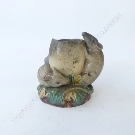 A VICTORIAN MAJOLICA MICE SPILL HOLDER WITTMANN & ROTH 1870-1895 LONDON, A/F, H.80MM
