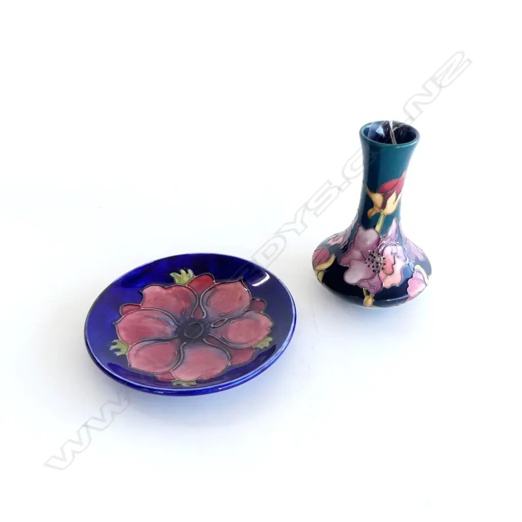 MOORCROFT SM CAROLINA MOON VASE H.110mm & SM ANEMONE DISH DIA.120mm Image 1++