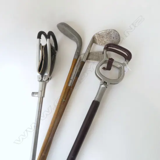 2 SHOOTING STICKS + 3 VINTAGE GOLF CLUBS