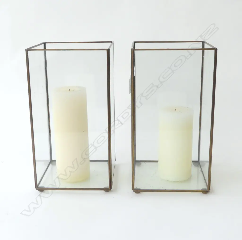 2 CLEAR GLASS & METAL CANDLE HOLDERS H.300MM Image 1++