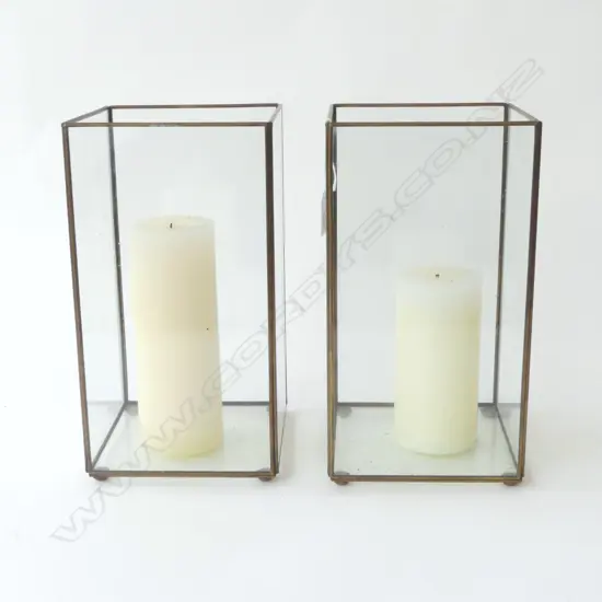 2 CLEAR GLASS & METAL CANDLE HOLDERS H.300MM