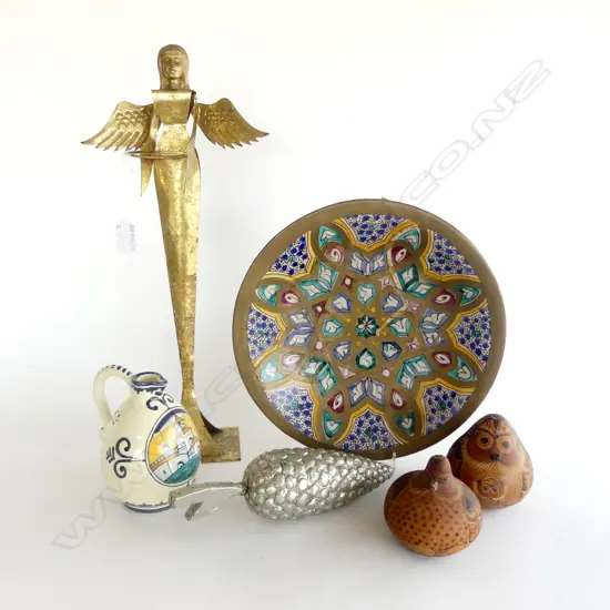 MOROCCAN BOWL 300mm dia, GOLD ANGEL H.460mm, JUG, 2 BIRDS, SILVER PINE CONE