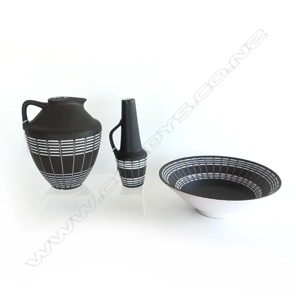 3 PCS GERMAN RETRO POTTERY JUG H210MM VASE H200MM BOWL DIA270MM Image 1++