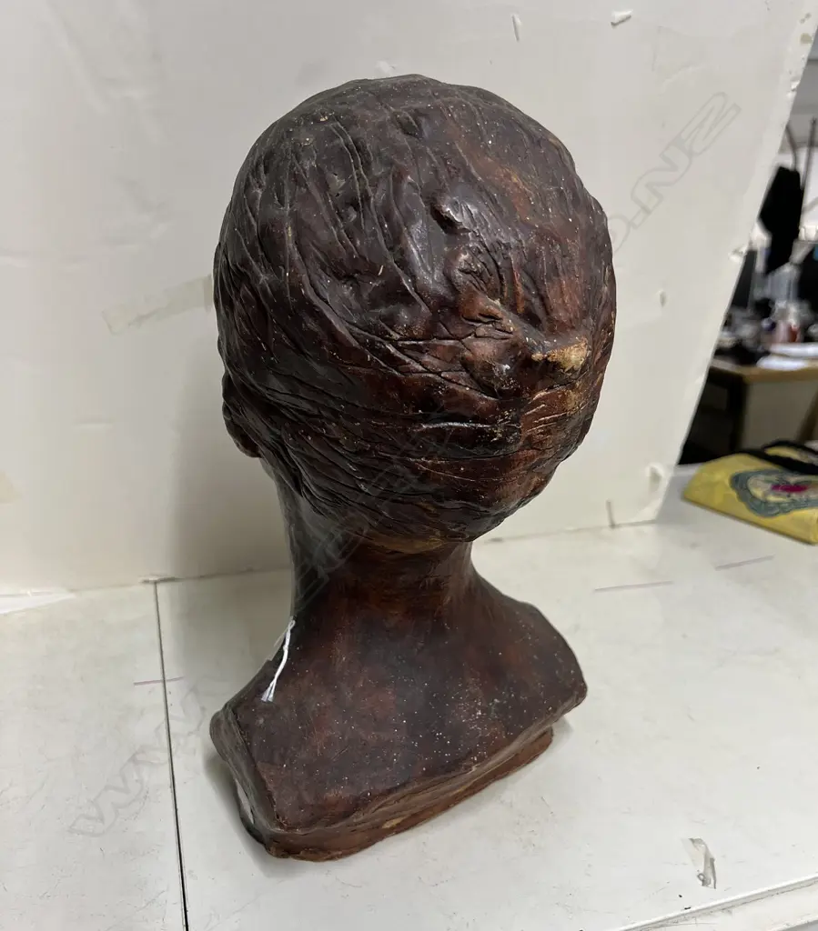 PAM WATSON (Waikato) ART SCHOOL PASTER BUST OF A WOMAN bronze toned finish c1940/50 H.345mm Image 1++