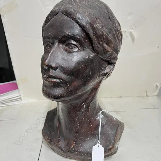 PAM WATSON (Waikato) ART SCHOOL PASTER BUST OF A WOMAN bronze toned finish c1940/50 H.345mm