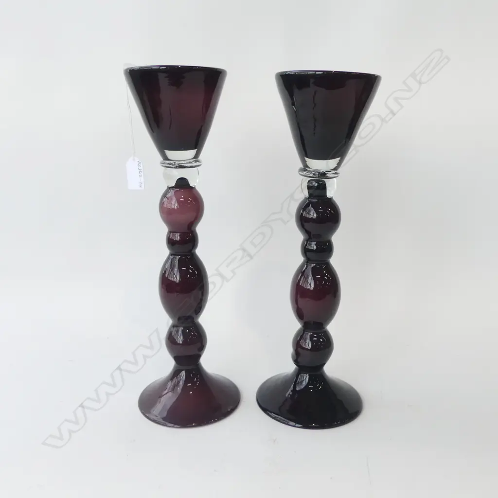 PR PURPLE ART GLASS CANDLE STANDS H380mm Image 1++