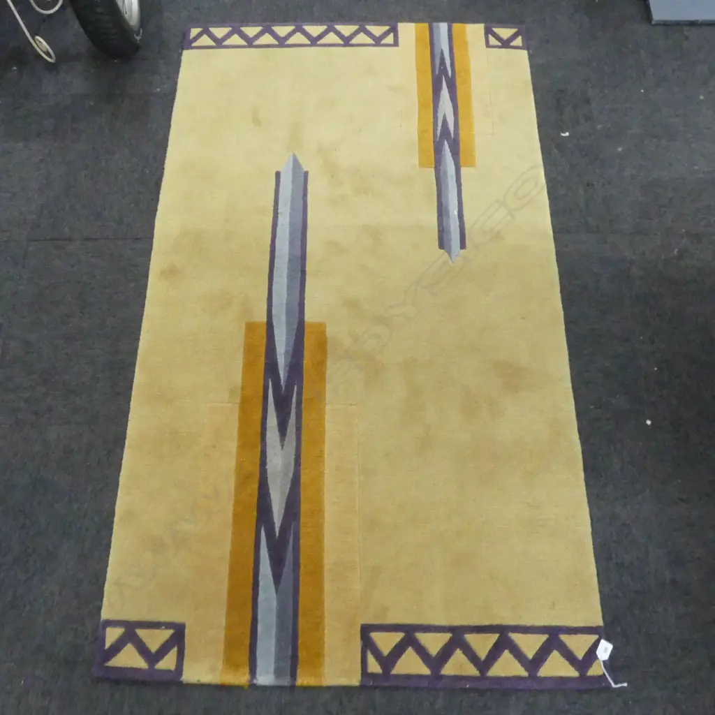 CAMEL COLOURED WOOL RUG, DECO DESIGN 1800x1015mm Image 1++