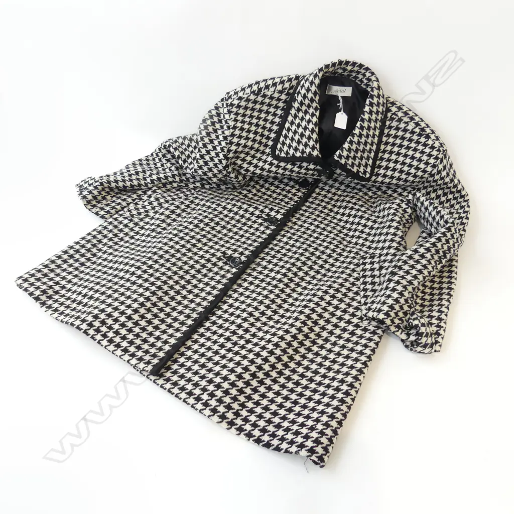 VINTAGE WOOL HOUNDSTOOTH COAT SZ L Image 1++