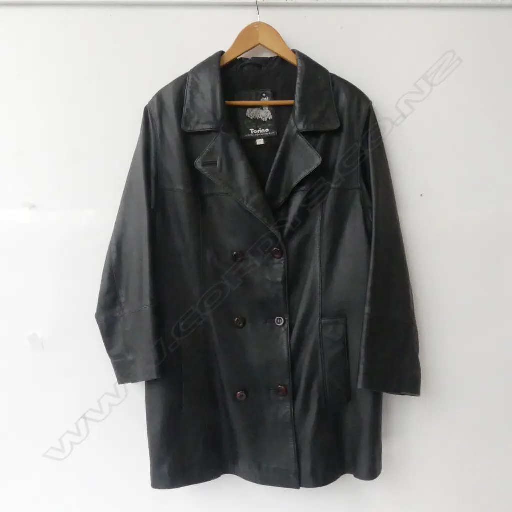 RETRO LADIES BLACK LEATHER 3/4 COAT "TORINO" BRAND SIZE 10 /12 Image 1++