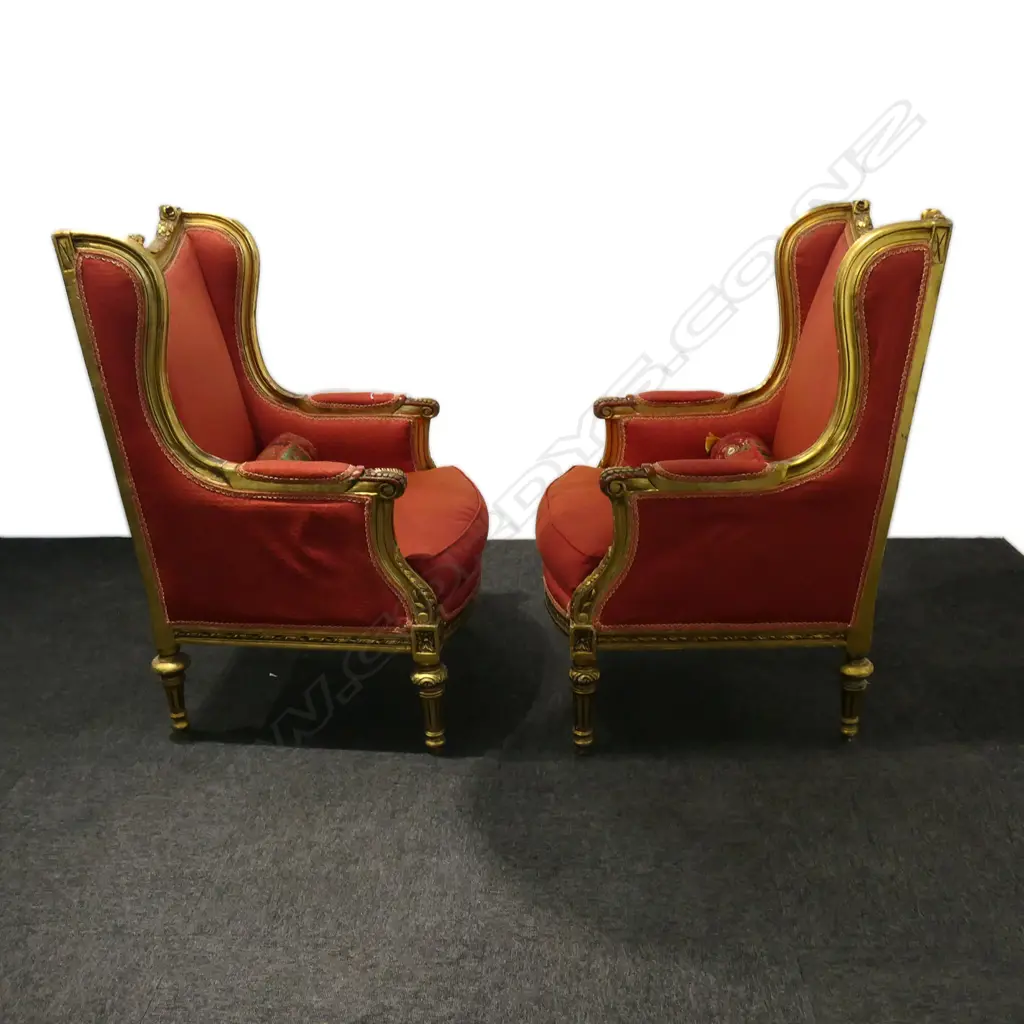 A pair of French style wing back armchairs, Image 1++