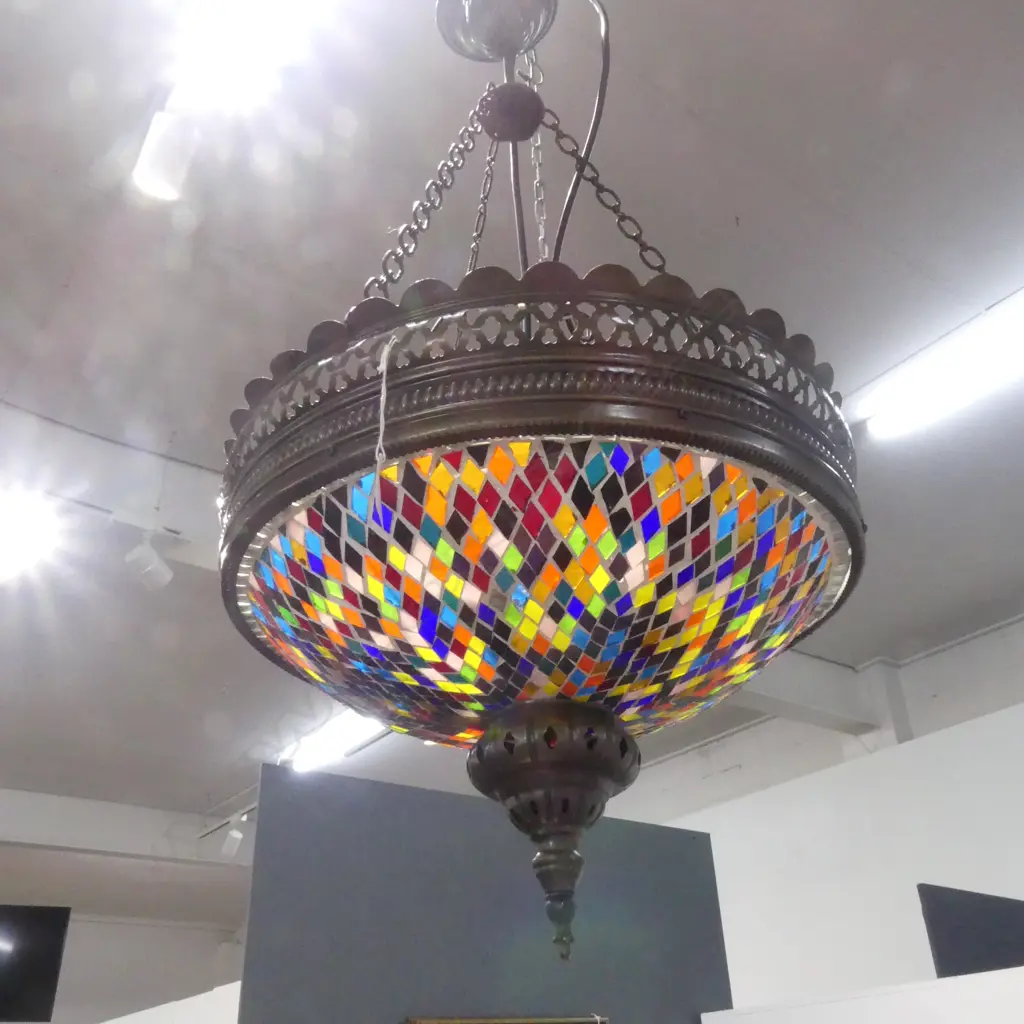 MOROCCAN STYLE MOSAIC HANGING LAMP 410mm dia, FAULTS Image 1++