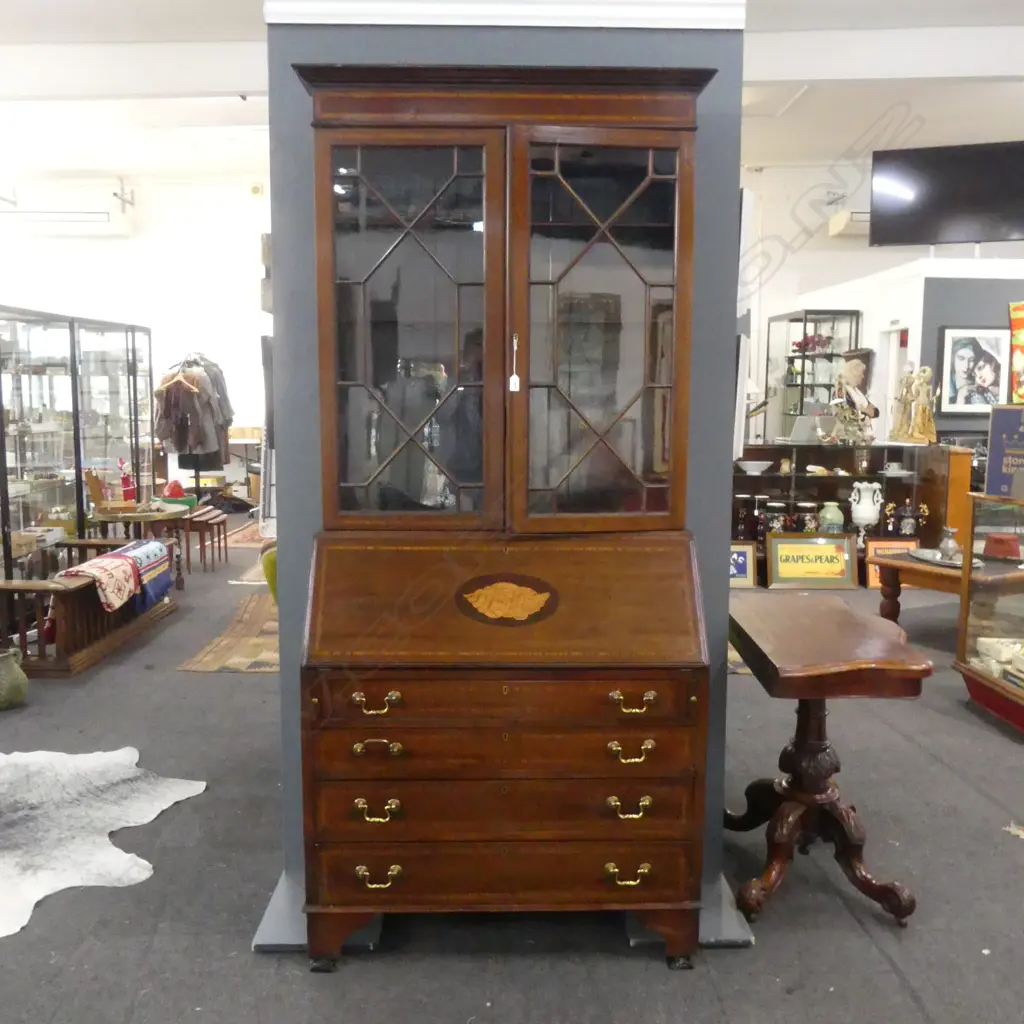 INLAID MAHOGANY BUREAU BOOKCASE 950x260x2030mm Image 1++