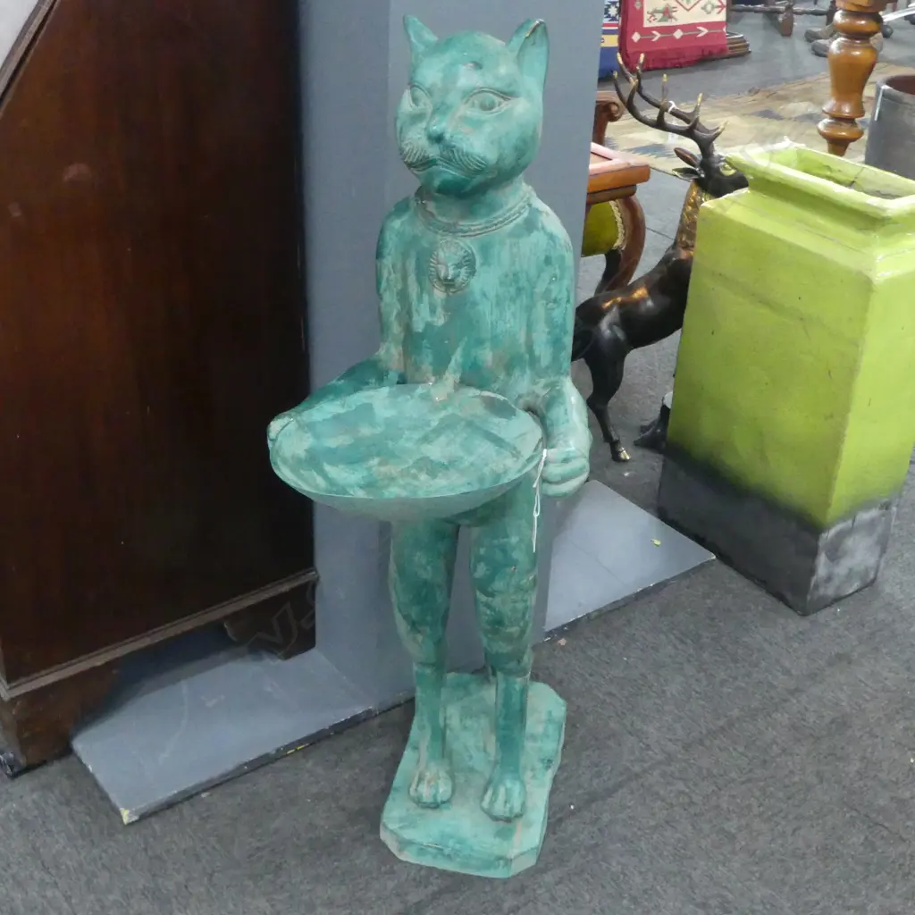 LG VERDIGRIS BRONZE OF AN EGYPTIAN CAT GODDESS  H.970mm Image 1++