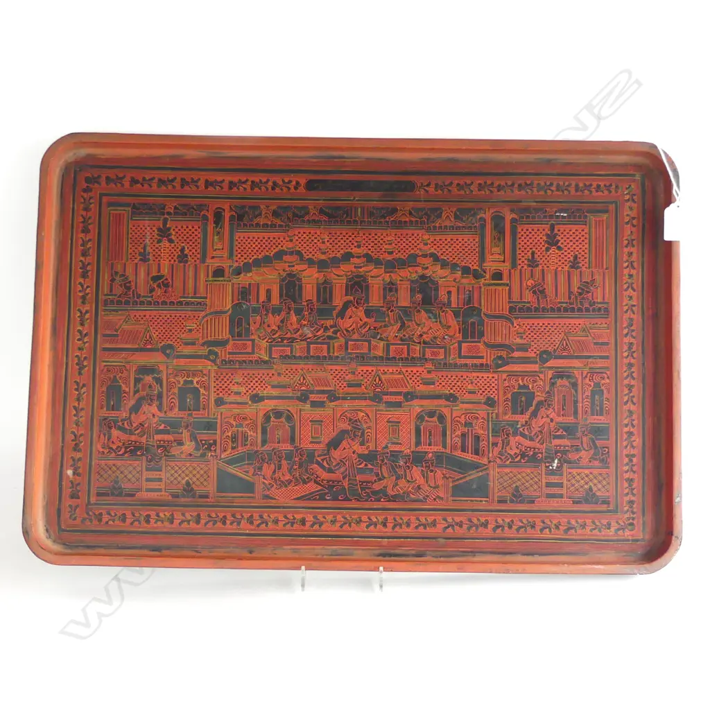 ORIENTAL RED & BLACK LACQUER TRAY 405x610mm Image 1++