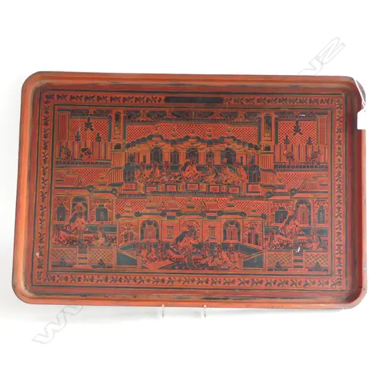 ORIENTAL RED & BLACK LACQUER TRAY 405x610mm