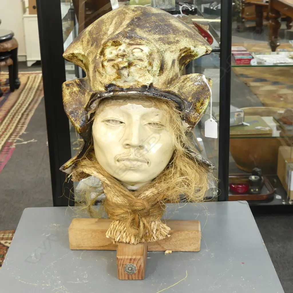 JAPANESE WARLORD CERAMIC HEAD SCULPTURE H.460mm Image 1++