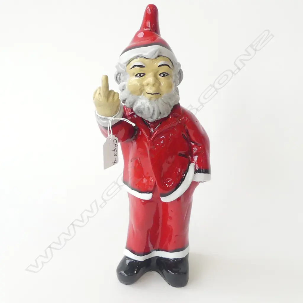  RESIN SANTA NAUGHTY GNOME with MIDDLE FINGER RAISED H.330mm Image 1++