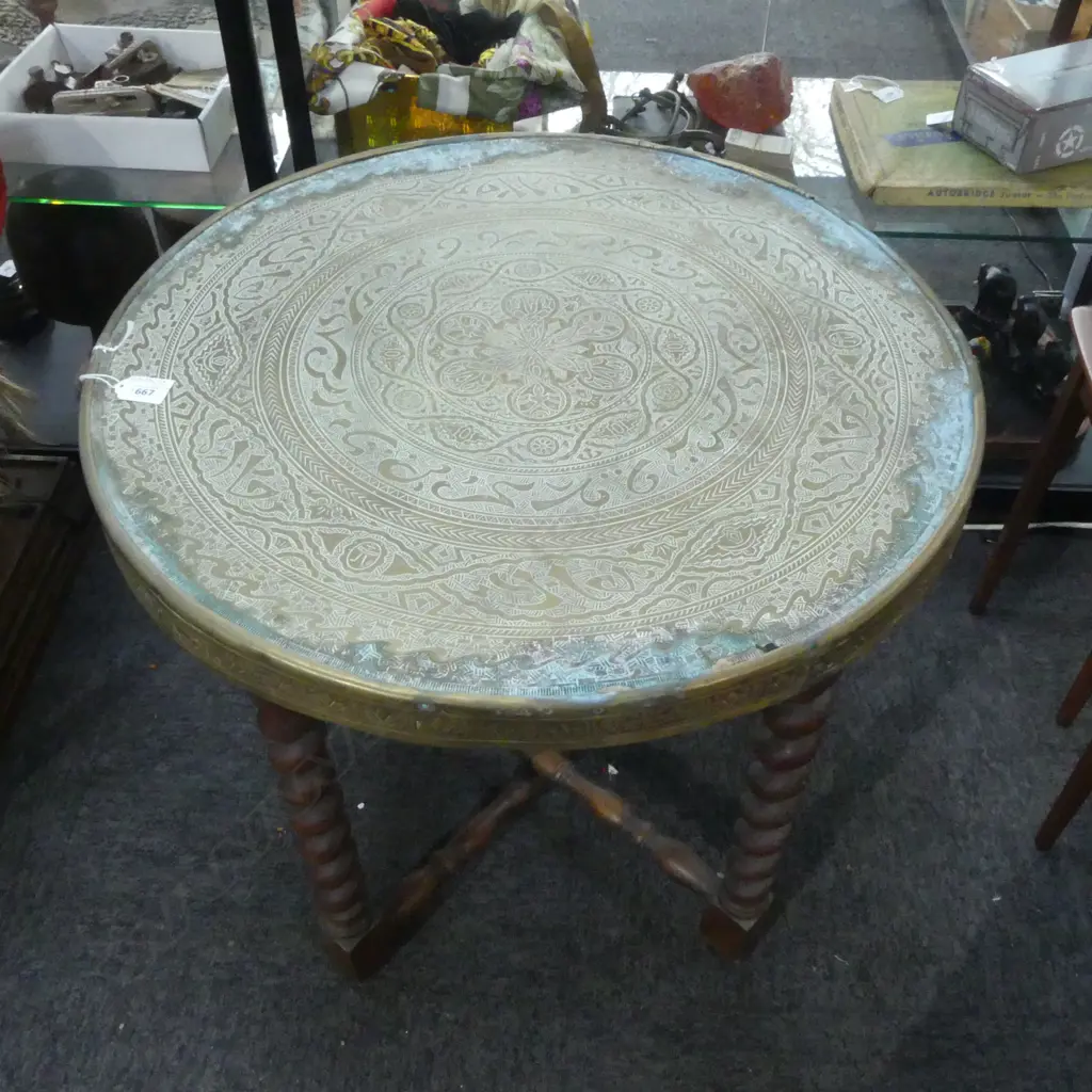 MIDDLE EASTERN BRASS TRAY TABLE 600mm dia Image 1++