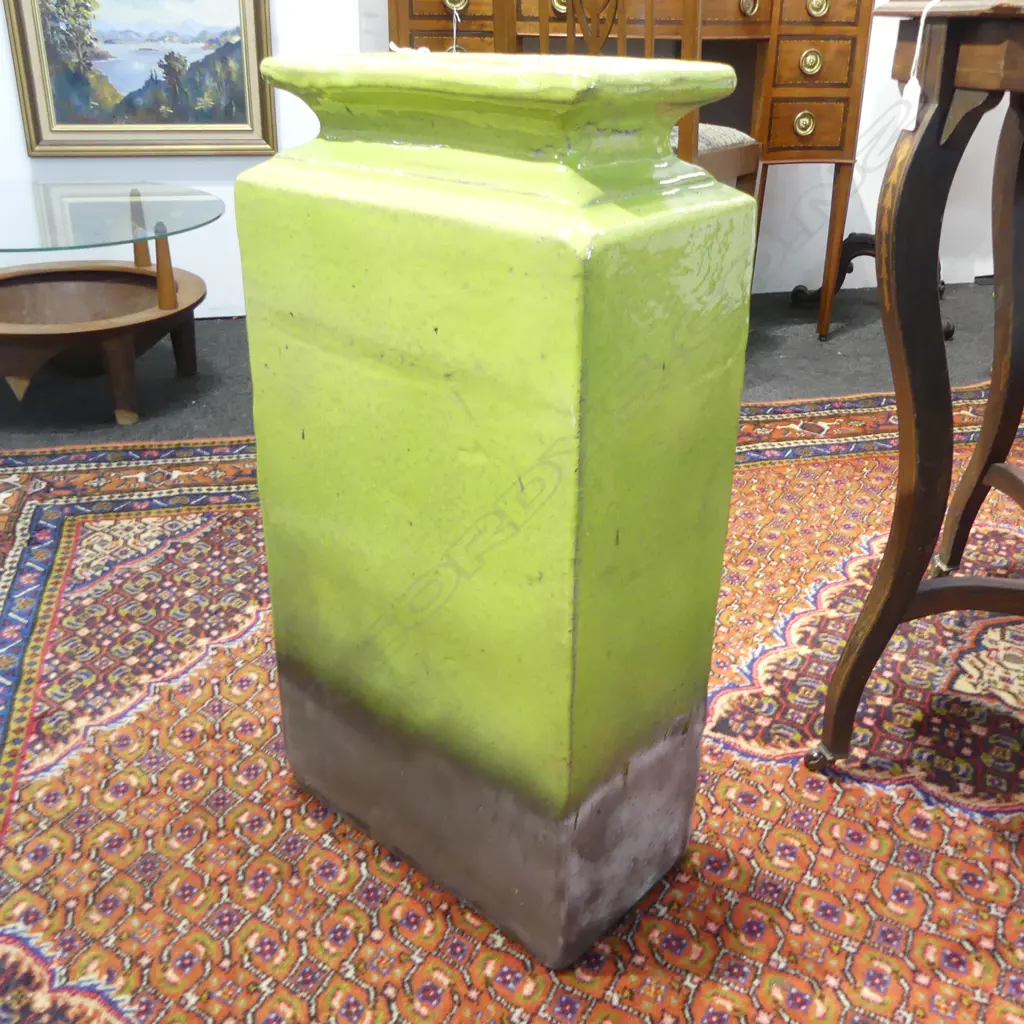 LARGE CUBE SHAPED GREEN GLAZED STUDIO POTTERY VASE H650MM  W350MM Image 1++