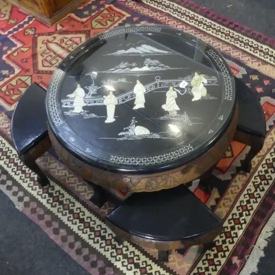 JAPANESE MOP LACQUER NEST OF TABLES DIA800MM