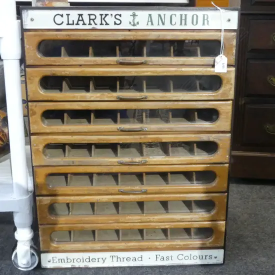 VINTAGE HABERDASHERY CABINET 'CLARKS ANCHOR / EMBROIDERY THREAD' 445x360x595mm