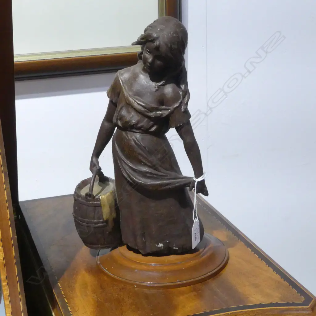 SPELTER FIGURE, GIRL w. BARREL H.310mm Image 1++