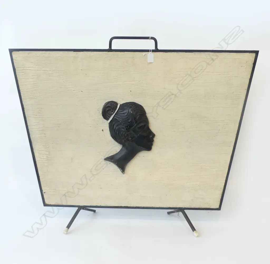 1950's FIRE SCREEN W LADY IN PROFILE RELIEF PLAQUE H 690 MM Image 1++