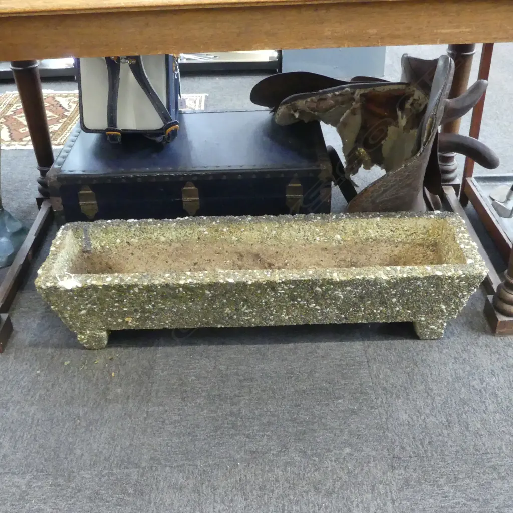 VINTAGE CONCRETE PEBBLE TROUGH PLANTER 990x270x245mm Image 1++